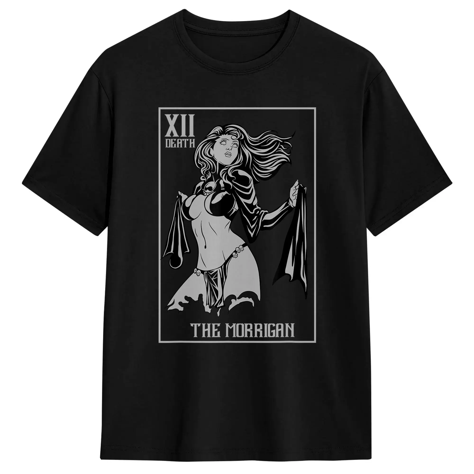 Harajuku T-Shirt The Morrigan Celtic Goddess Witch Tarot Card Ireland Pagan Cotton T Shirts  Hippie Tshirt  Loose Clothing,