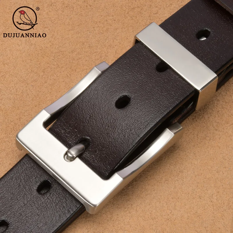 Men's Genuine Leather Belt Solid Alloy Square Buckle Business Casual Waistband for Suit Jeans Daily Wear Adjustable Detachable