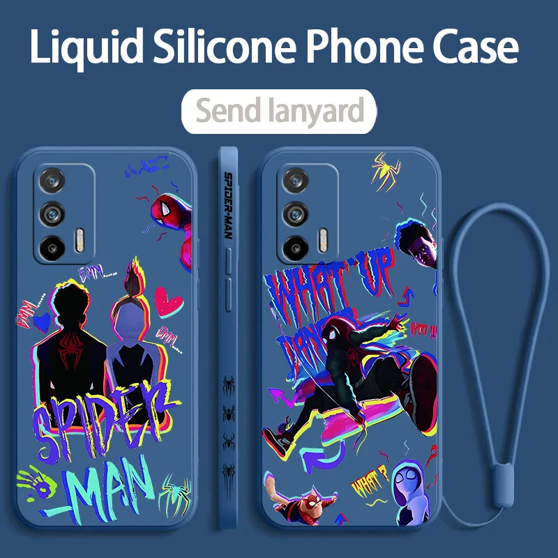 

Marvel Spider-Man Couple Phone Case For OPPO Realme X50 X7 11 10 9i 9 8i 8 7 6S 6 Pro Plus Liquid Left Rope Soft Cover