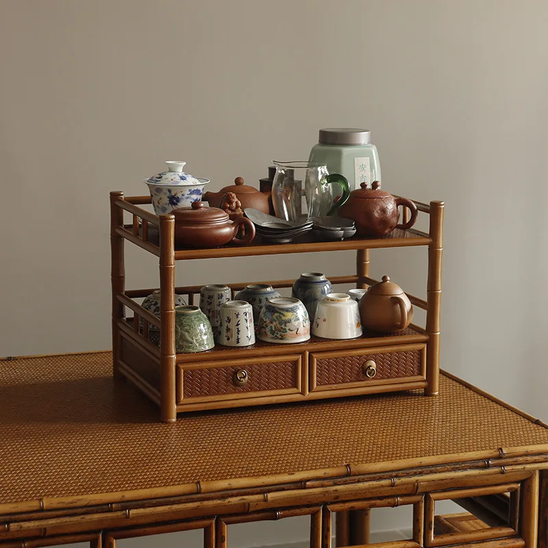 Original bamboo stick tea shed tea set teapot teacup with drawer storage display stand Duobao Pavilion Bogu frame tea set access 2