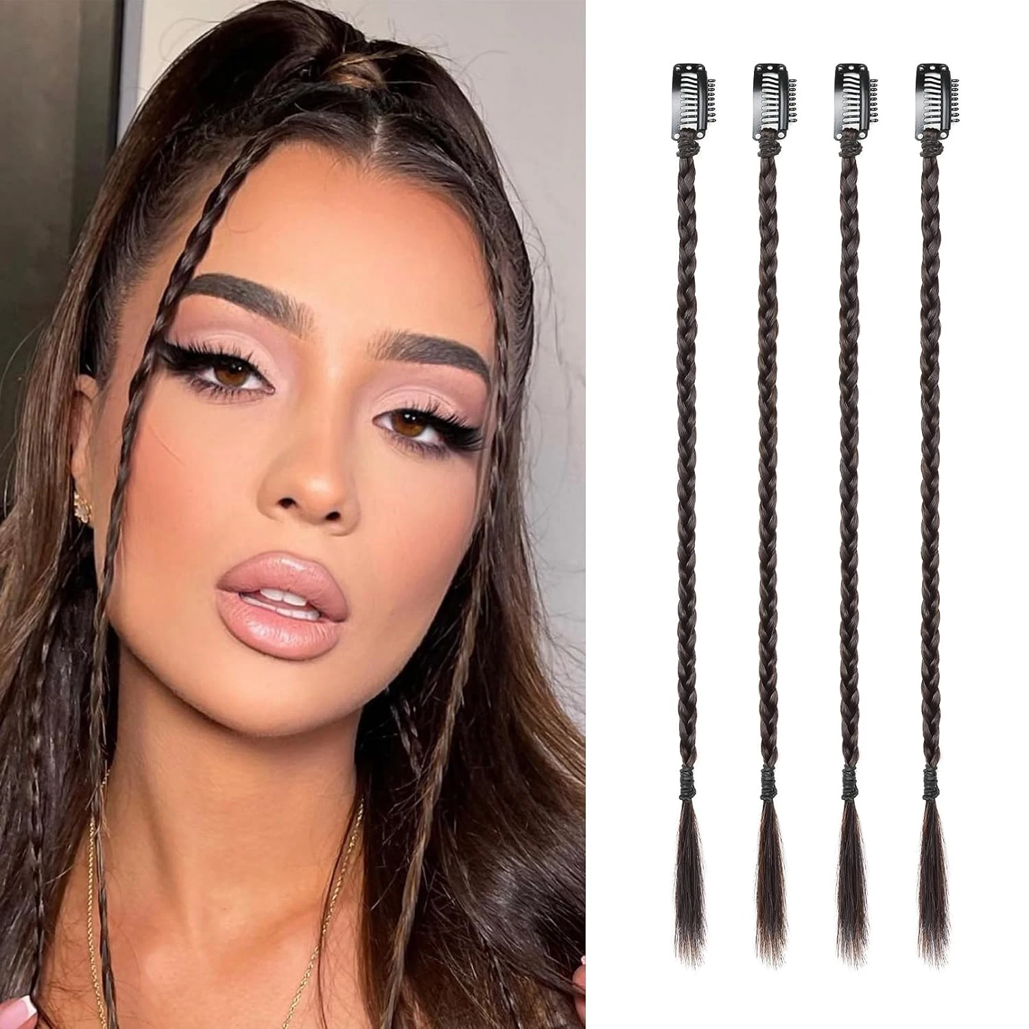 4pcs Synthetic Box Braids Clip In Hair Extensions K-POP Long Hair Braid Extensions For Party Use Y2K Hair Accessories