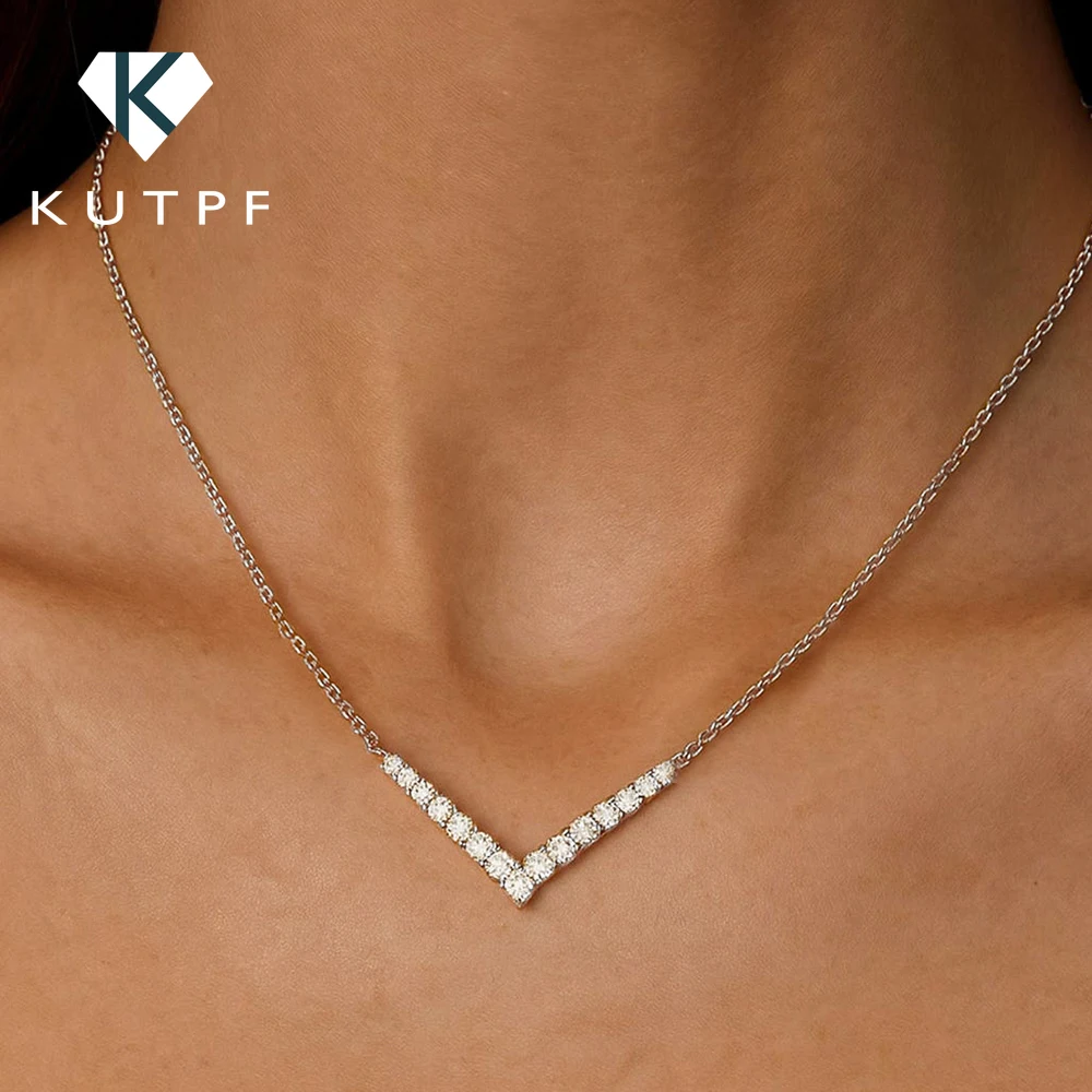 

V-образное ожерелье с подвеской из муассанита и бриллиантами с сертификатом, регулируемая цепочка на шею из стерлингового серебра 925 пробы для женщин, ювелирные украшения