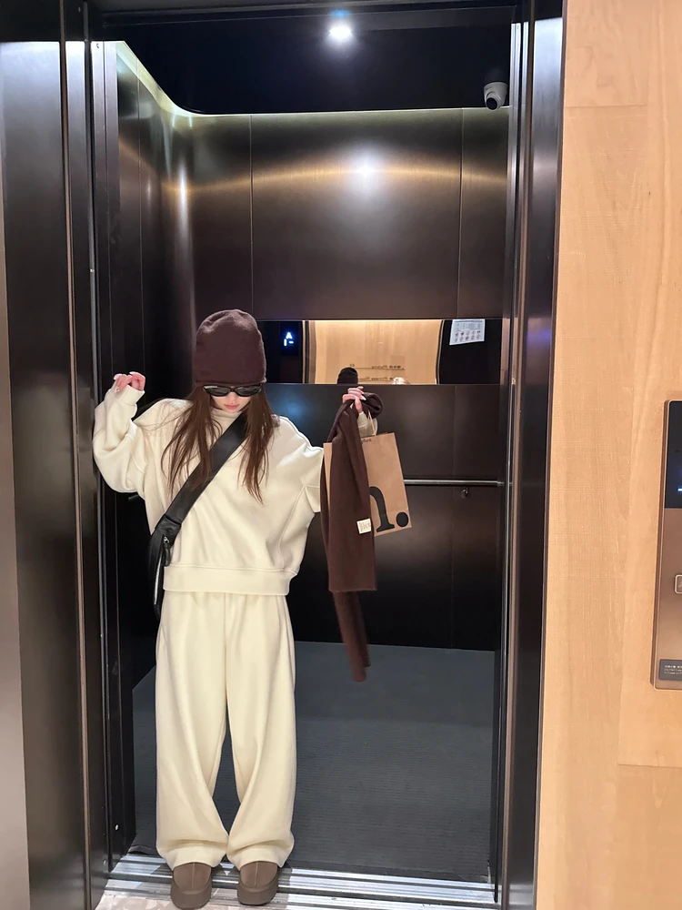 

Faionable Fce комплект из толстовки и брюк на подкладке, женская повседневная одежда, костюм из двух предметов, осенне-зимнее новое поступление от FancyFairy