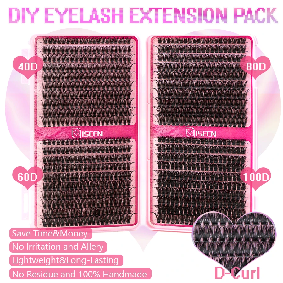 Kit de extensión de racimos de libros de pestañas individuales, pinzas de unión y sellado 40D/60D/80D/100D, extensiones de pestañas en racimo DIY en casa