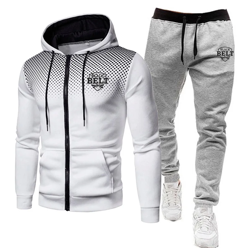 Fashion Jogger Outdoor Running Zipper Pullover Tracksuit Printing Hoodie Sportswear Suits Men\'s Jogging Fitness Two-piece Sets