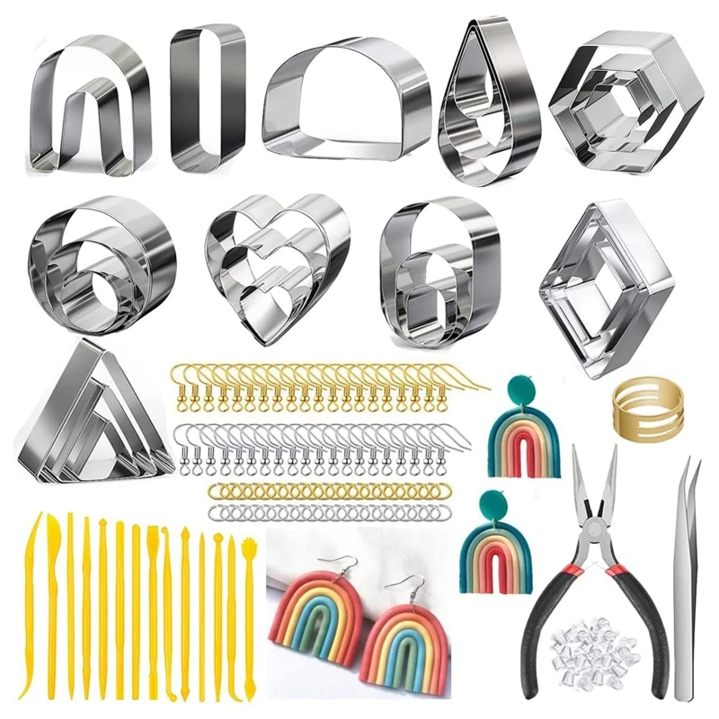 

Polymer Clay Cutters 10 Shapes Cutters 141 Pcs Earring Cutters with Shaping Rods