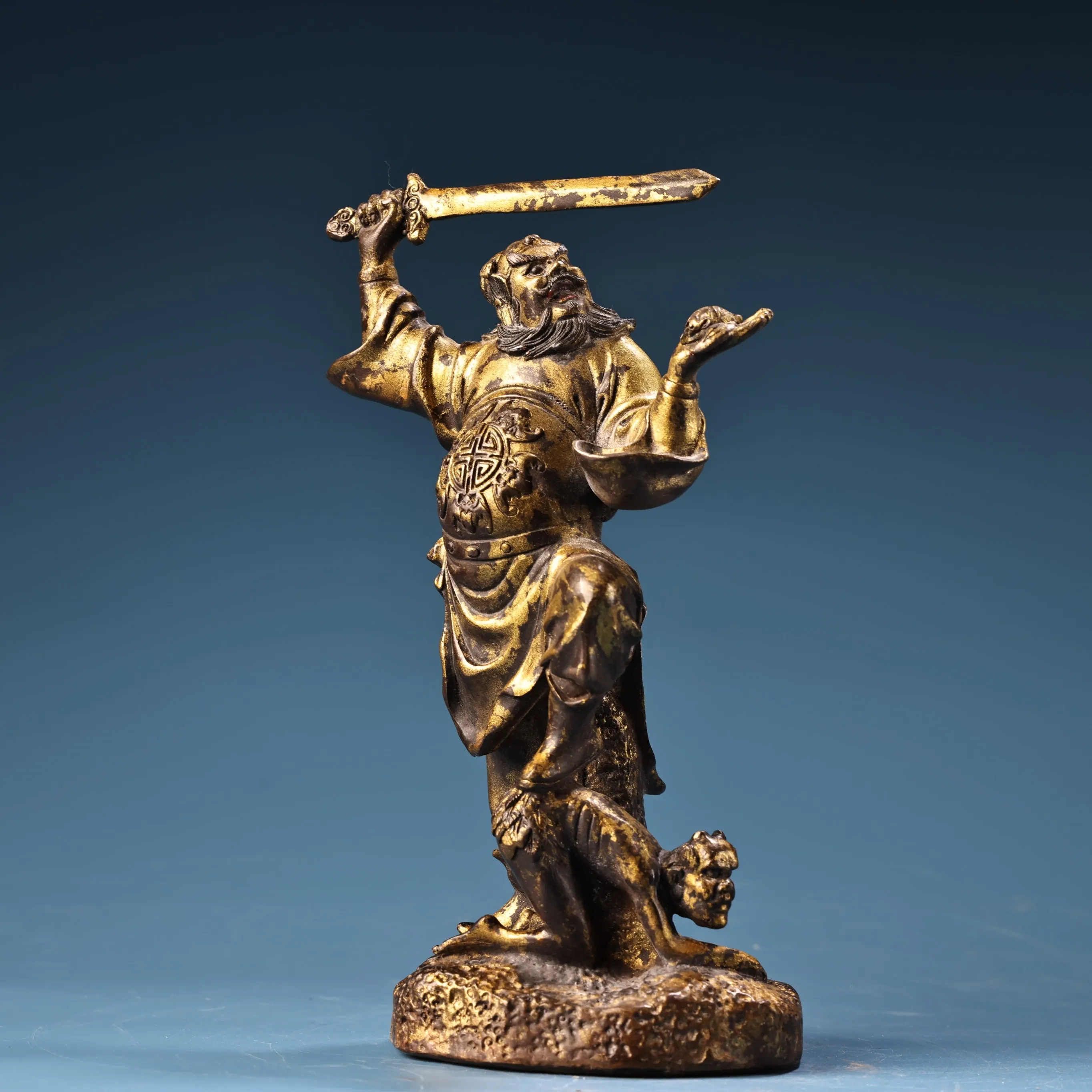 Rural Brass Gilt Painting Face Five-year-old Official Zhong Kui Statue Chinese Decoration Home Buddhist Hall Supplies Ornament 2