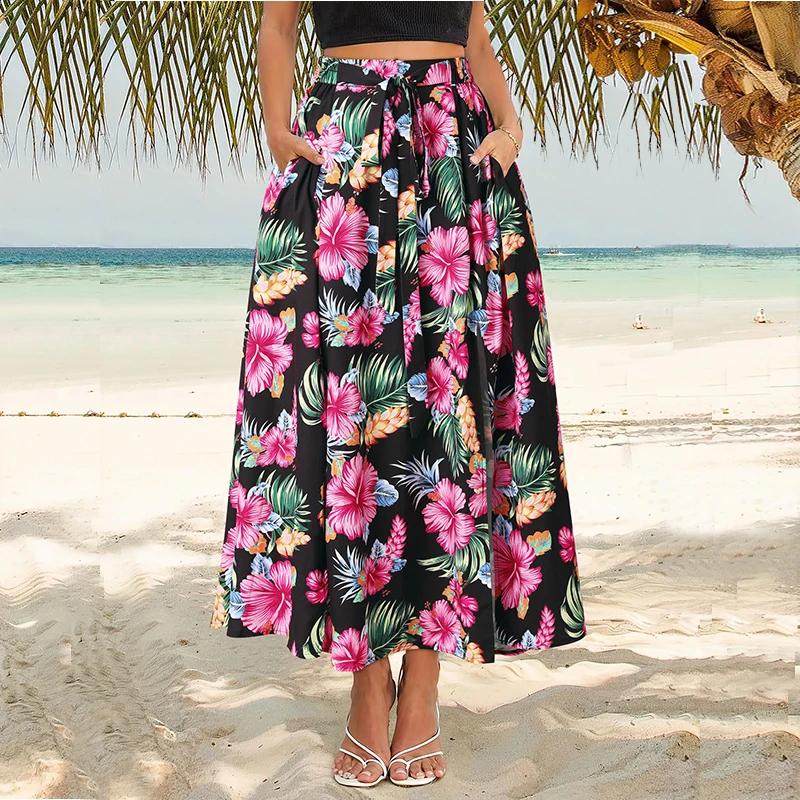 High Waist Half Skirt Botanical Printed Fluttering Pleated Skirt 2024 Women's Trend