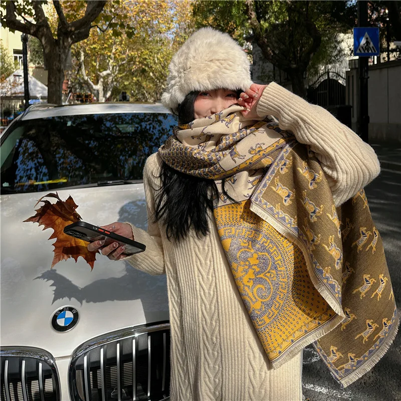 

Warm Print Bufanda Classical Tassel Pashmina Reversible Cashmere Blend Echarpes Muffler Femme Thick Scarf Shawl and Wraps