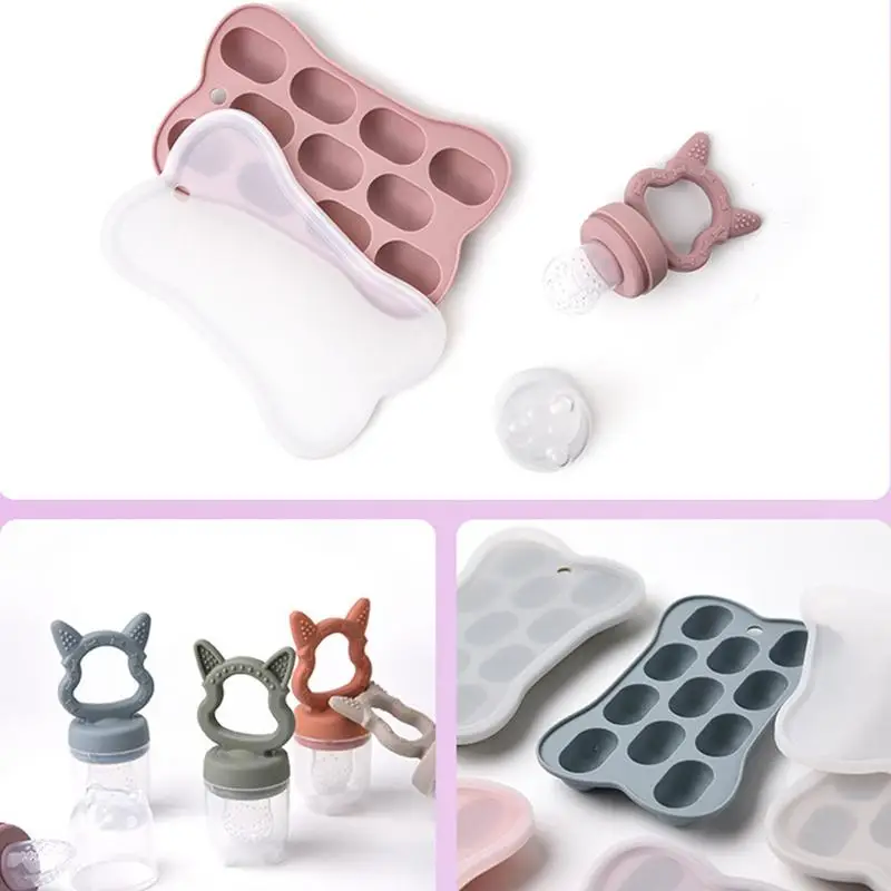 Baby Fruit Feeder Pacifier Teething Toys with Ice Cube Tray Breastmilk Popsicle Mold Food Storage Container for Toddlers Kids