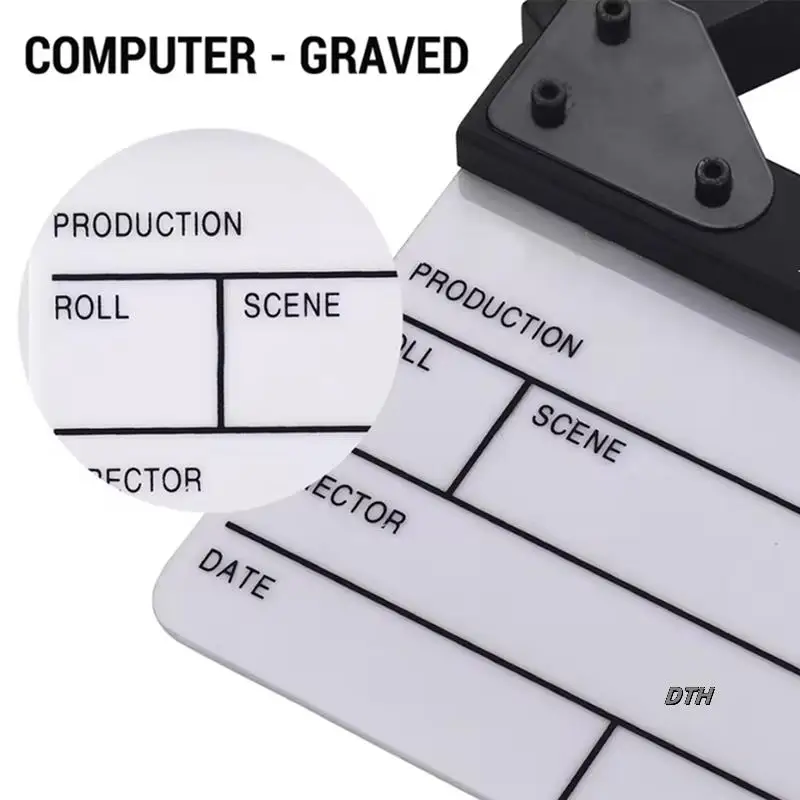 

New Compact Size Clapboard Clapper Board Dry Erase TV Movie Film Cut Action Scene Clapper Board Black & White Stick