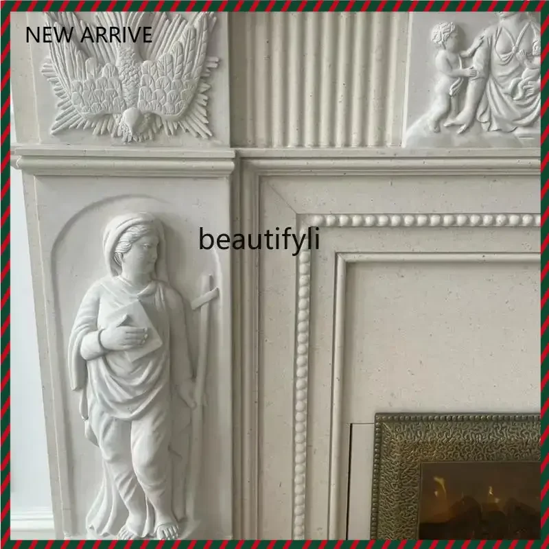 

KK32 Marble fireplace European marble carving relief flower living room background wall fireplace