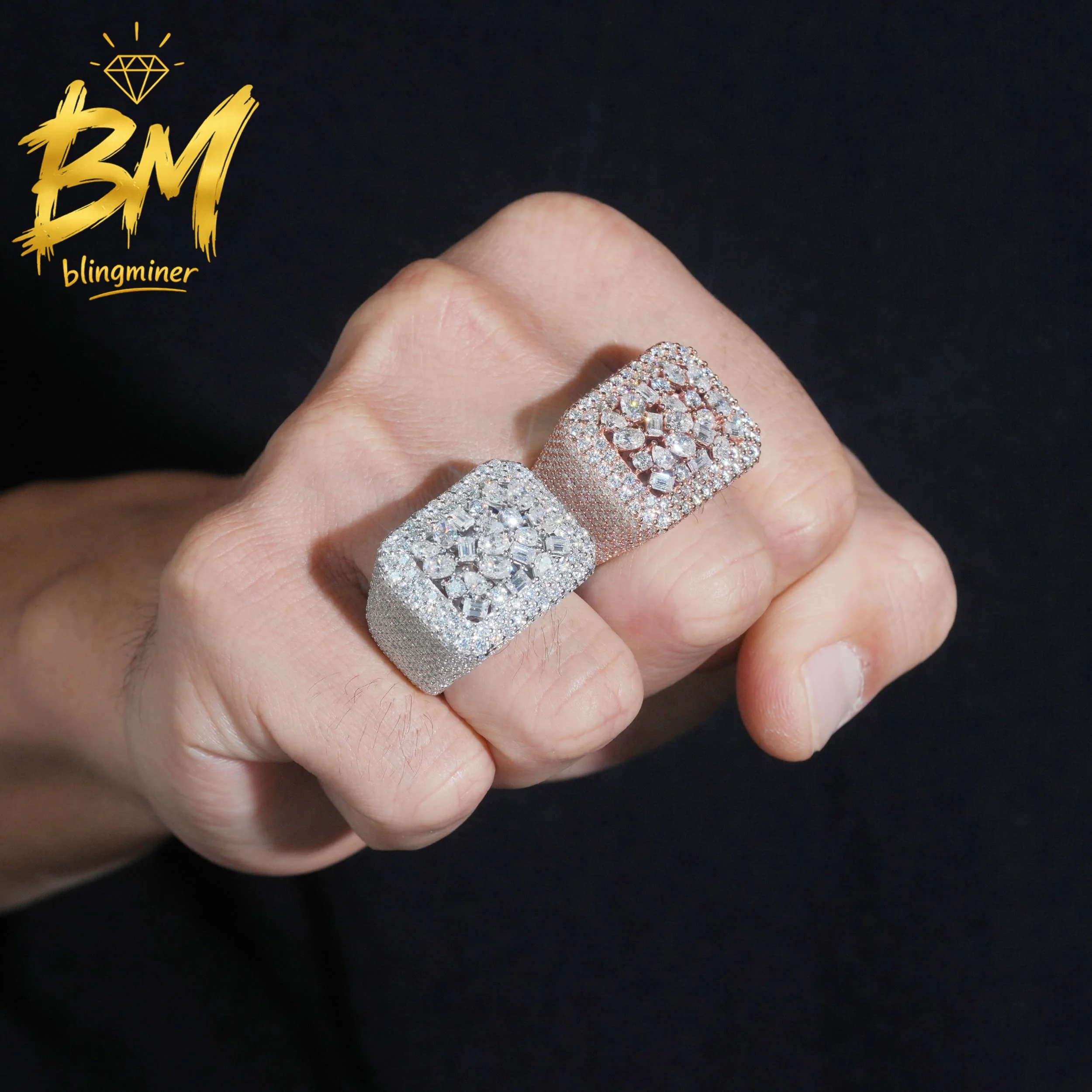 Blingminer Cutting Square VVS Moissanite Rings For Men Women S925 Silver Finger Jewelry Pass Diamonds Tester Free Shipping