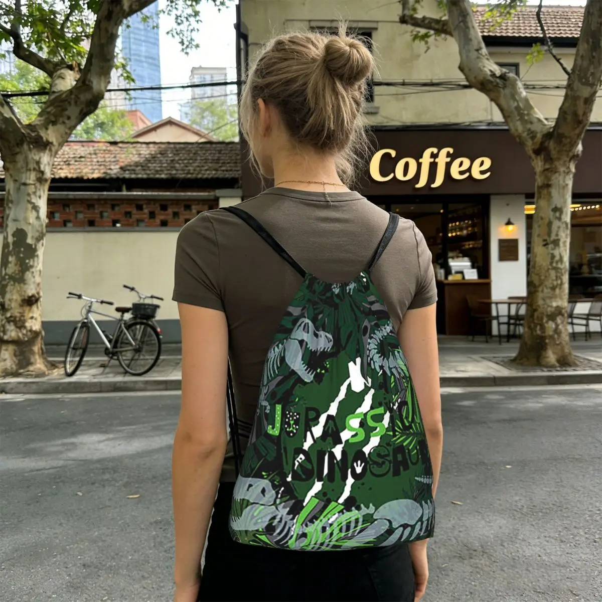 Dinosaur Fossil Green Pattern Backpacks Multi-function Drawstring Bundle Pocket Sports Bag Book Bags for Travel Students