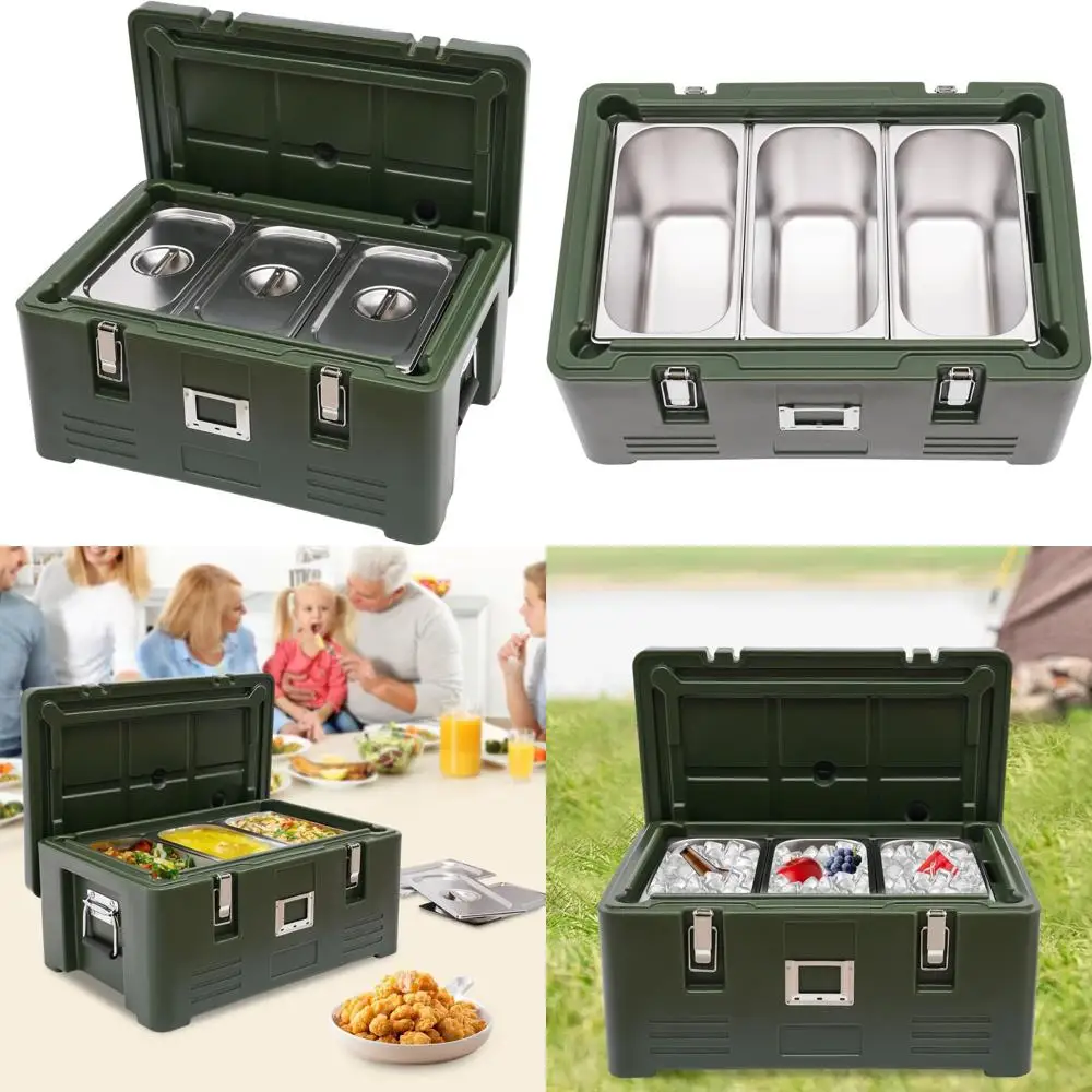 

Dual-Function Insulated Food Carrier Box - 31.7Qt, Green Modern Design for Home and Commercial Use, Ideal for Hot & Cold Food St