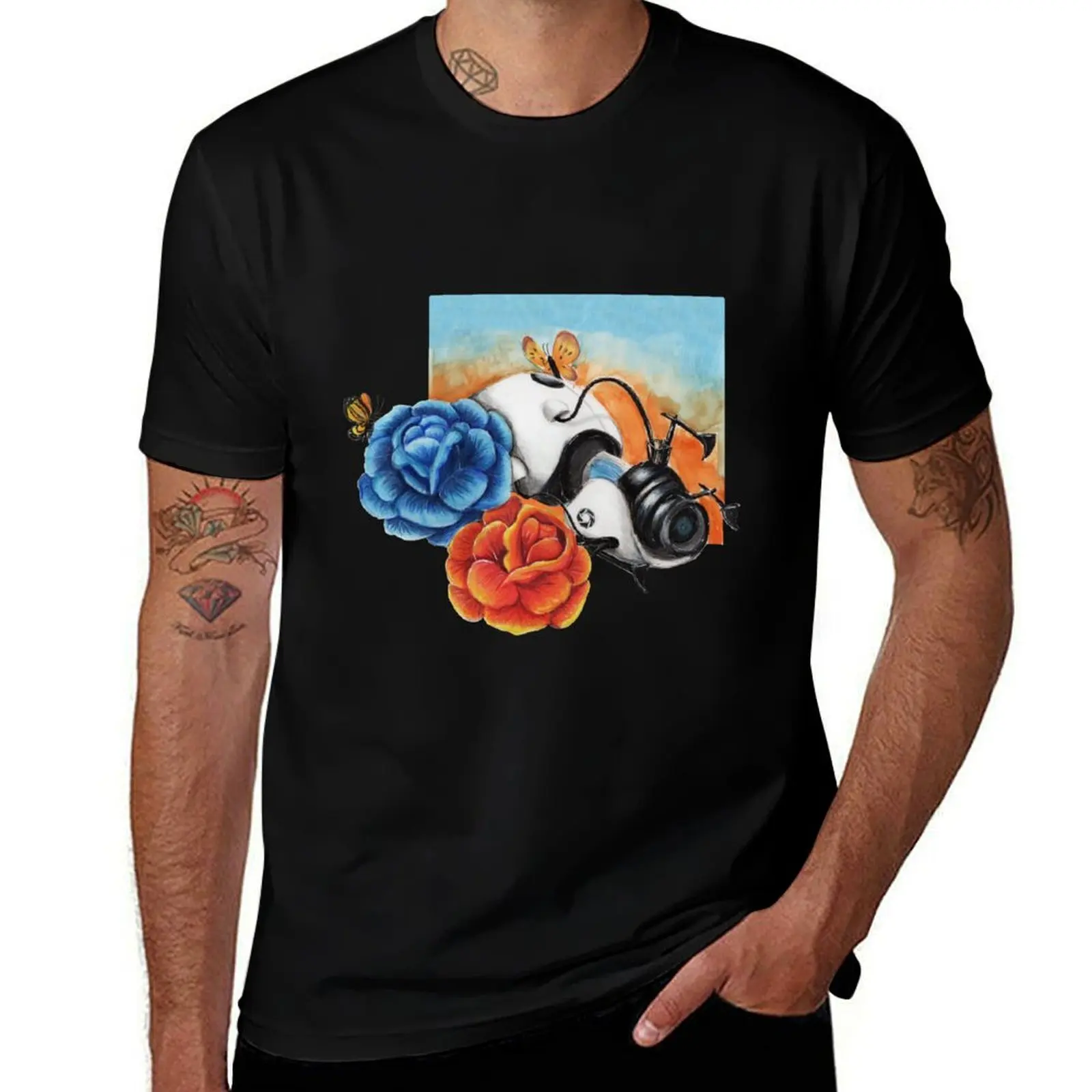 Portal Gun With Roses T-Shirt Comfort Stretch Tee Shirt