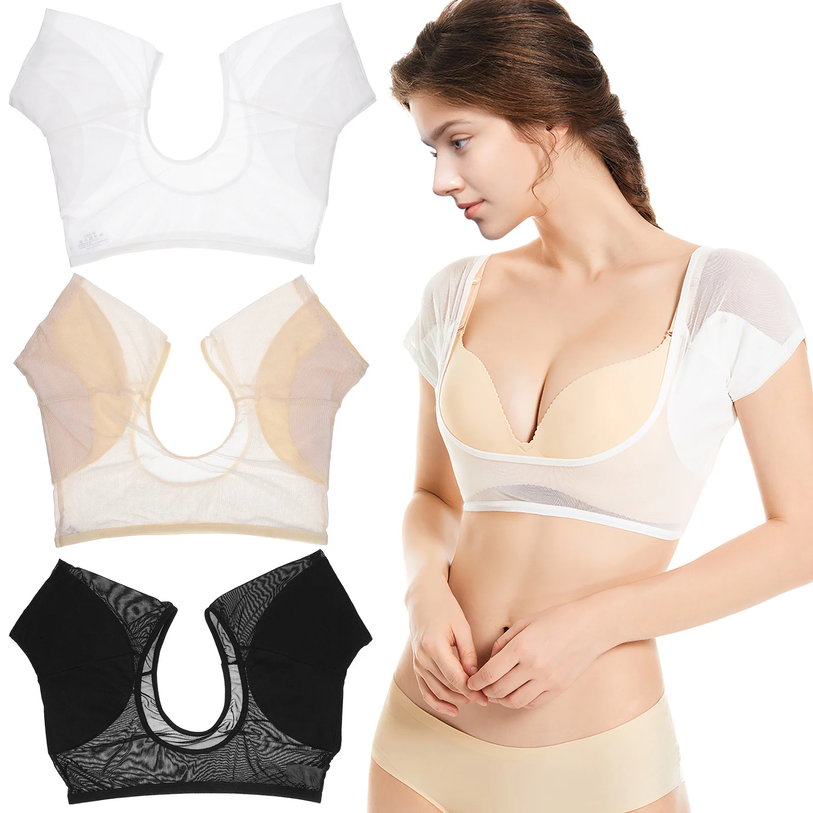 3 قطعة الجلد الأسود ماصة الإبط قابل للغسل عرق سترة منصات سترة تحت الإبط عرق برهان قمصان سريعة الجافة التنفس شبكة القمم