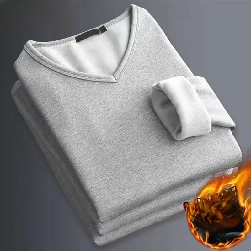 2024 Winter Plush and Thickened Warm Underwear for Men's V-neck T-shirt  Autumn Plush Top and Base Thermal Shirt