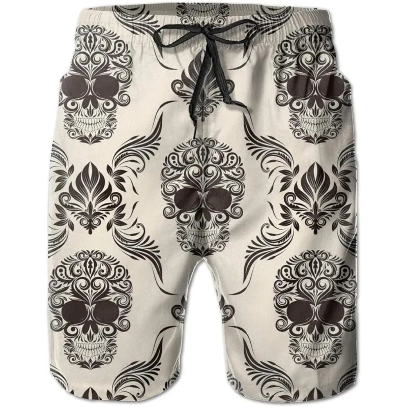 

Men's shorts brown skull 3D printed beach shorts men's Hawaiian swim shorts sports gym shorts casual drawstring shorts