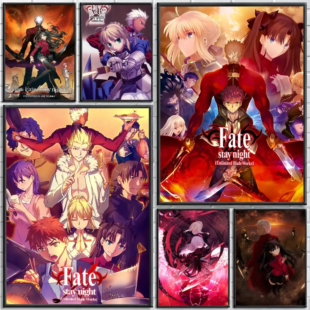 Anime Fate Stay Night Painting Calligraphy Stylish Canvas Poster Wall Art for Living Room Bedroom Cafe Office Decor Gift