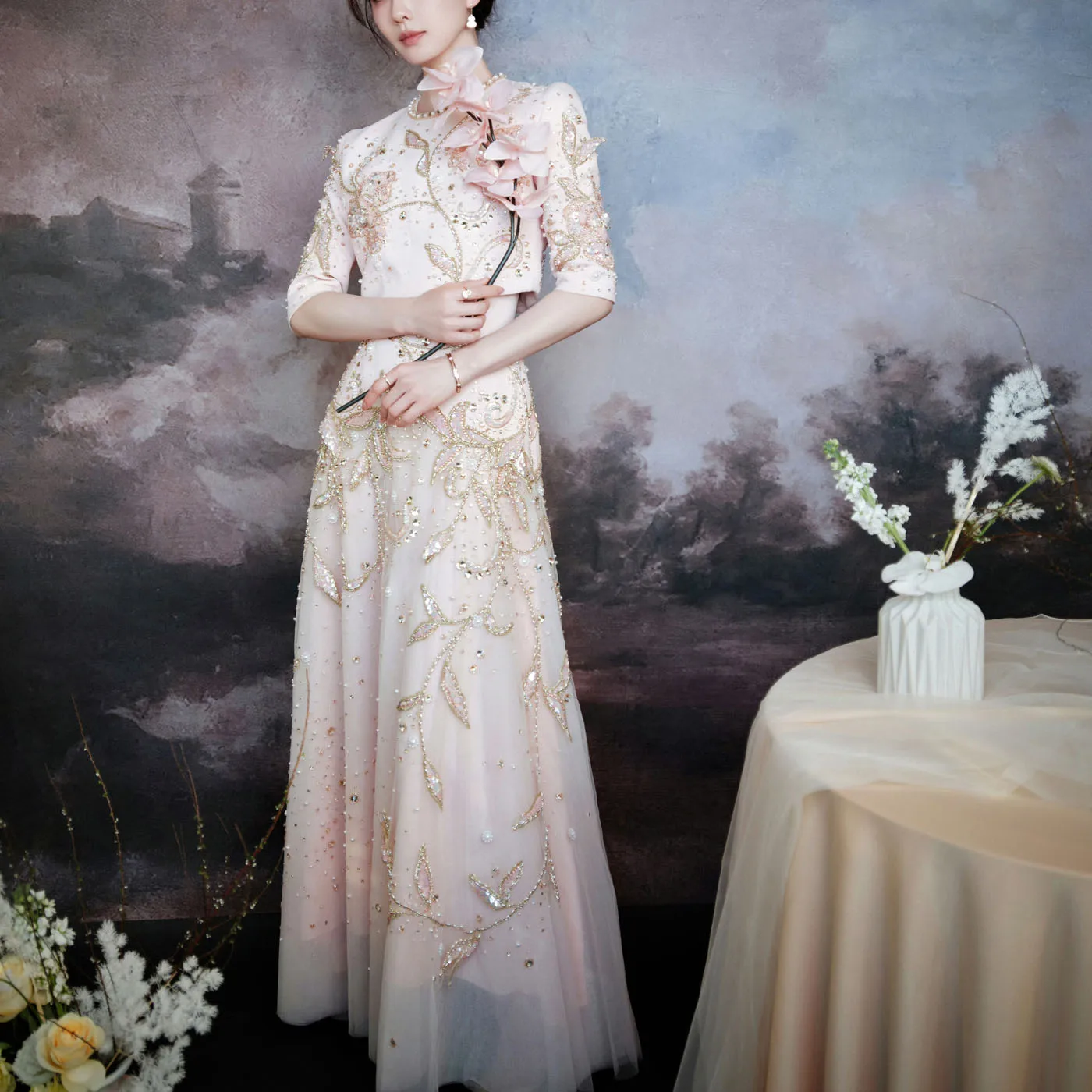

Вечернее платье Georges Hobeika с рукавами до локтя, расшитое бисером, для выхода на красную дорожку, для дочери, на свадьбу, для матери, вечернее платье