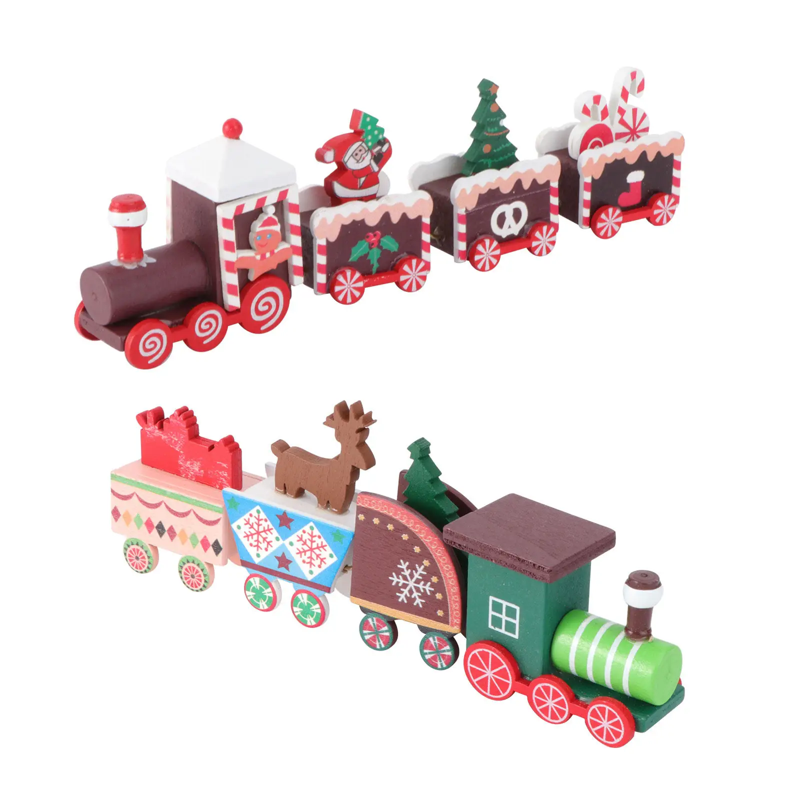 

2Pcs Christmas Desktop Decoration Wooden Train Miniature Set Kids Holiday Gift Christmas Wooden Ornament Desktop Train