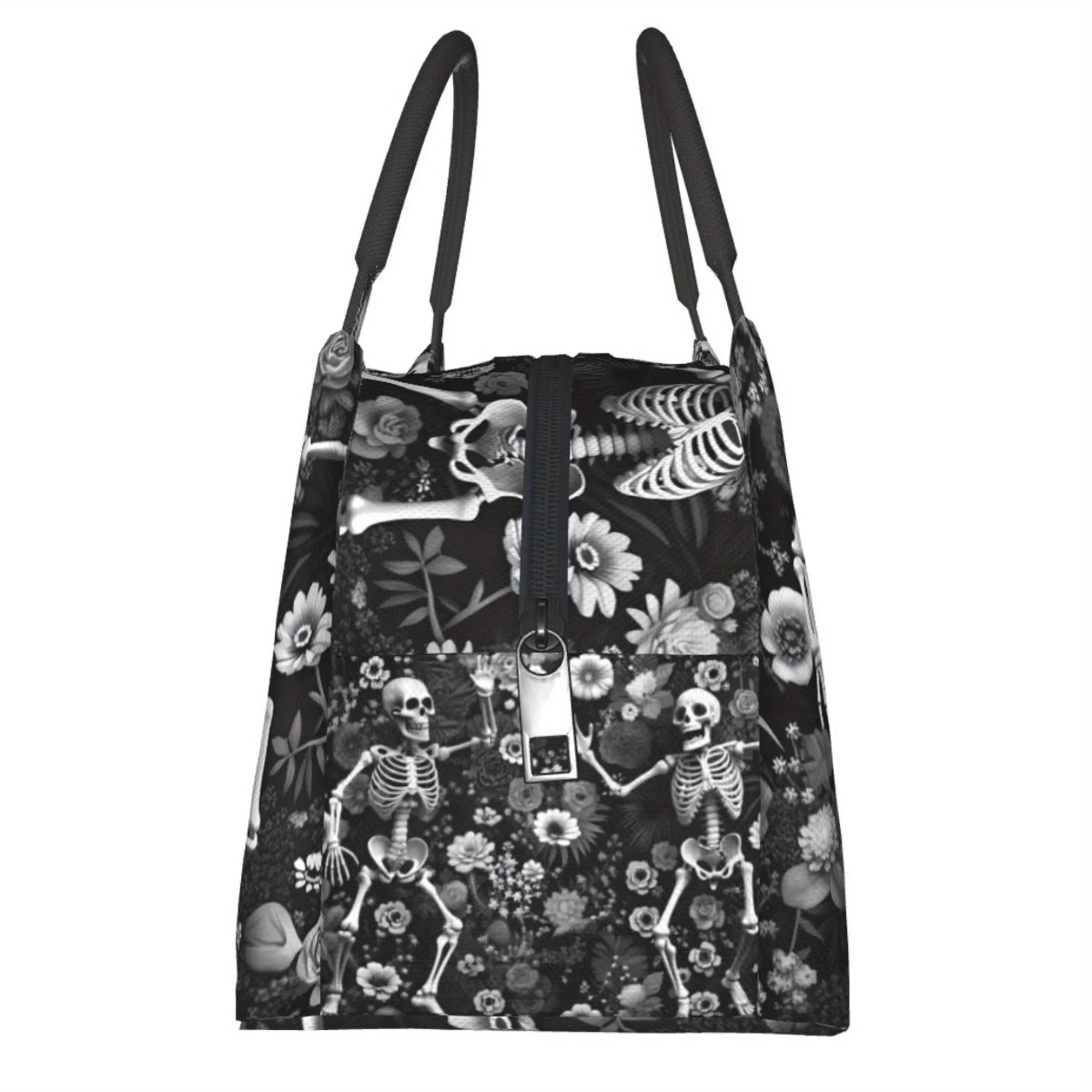 Christmas Black Skull Skeleton Pattern Portable Reusable Cooler Bag Cooler Bag Insulated Lunch Bag for Camping Picnic Beach