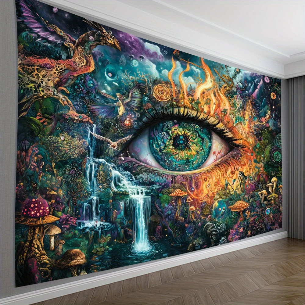 VIKAMA Fantasy Giant Eye Wald Wandteppich Nebel Muster Feder Verdunkelung Wanddekoration Themed Homestay Meditation Raumdekoration