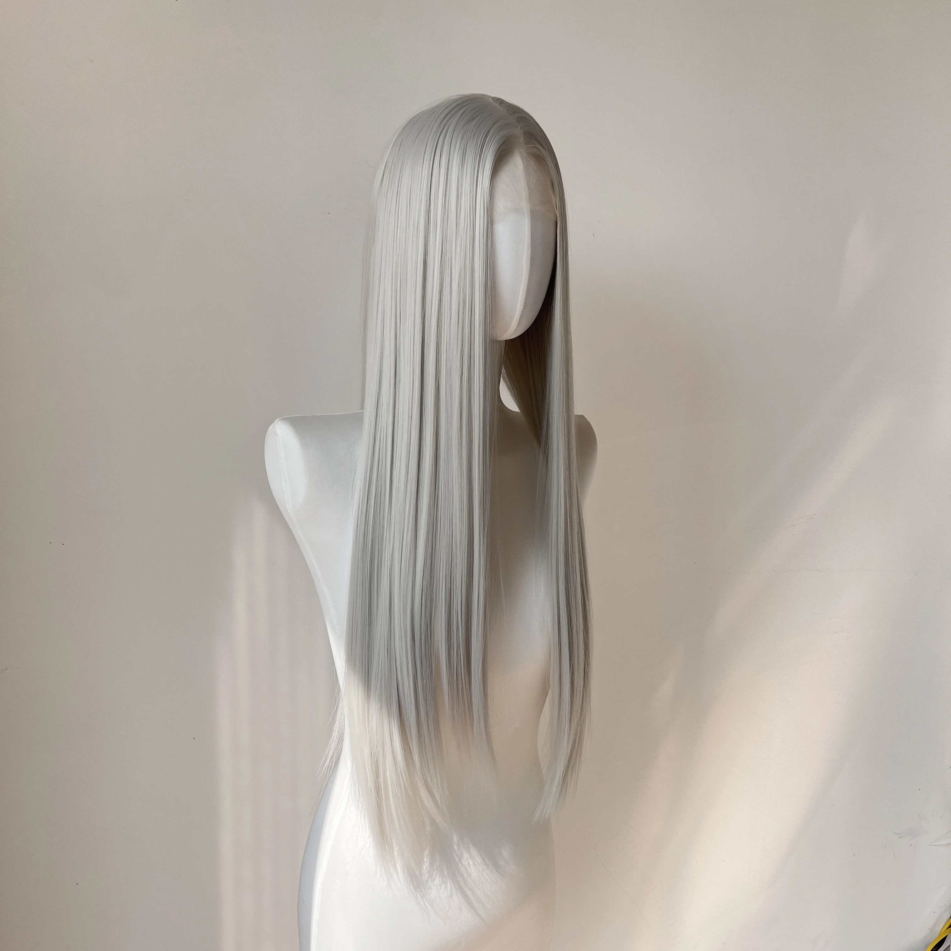 Silver Gray Lace  Front Wig for Women 26 Inch 13*4 Long Straight Wigs High Quality Fiber Hair Wig Synthetic Lace Wig for Cosplay