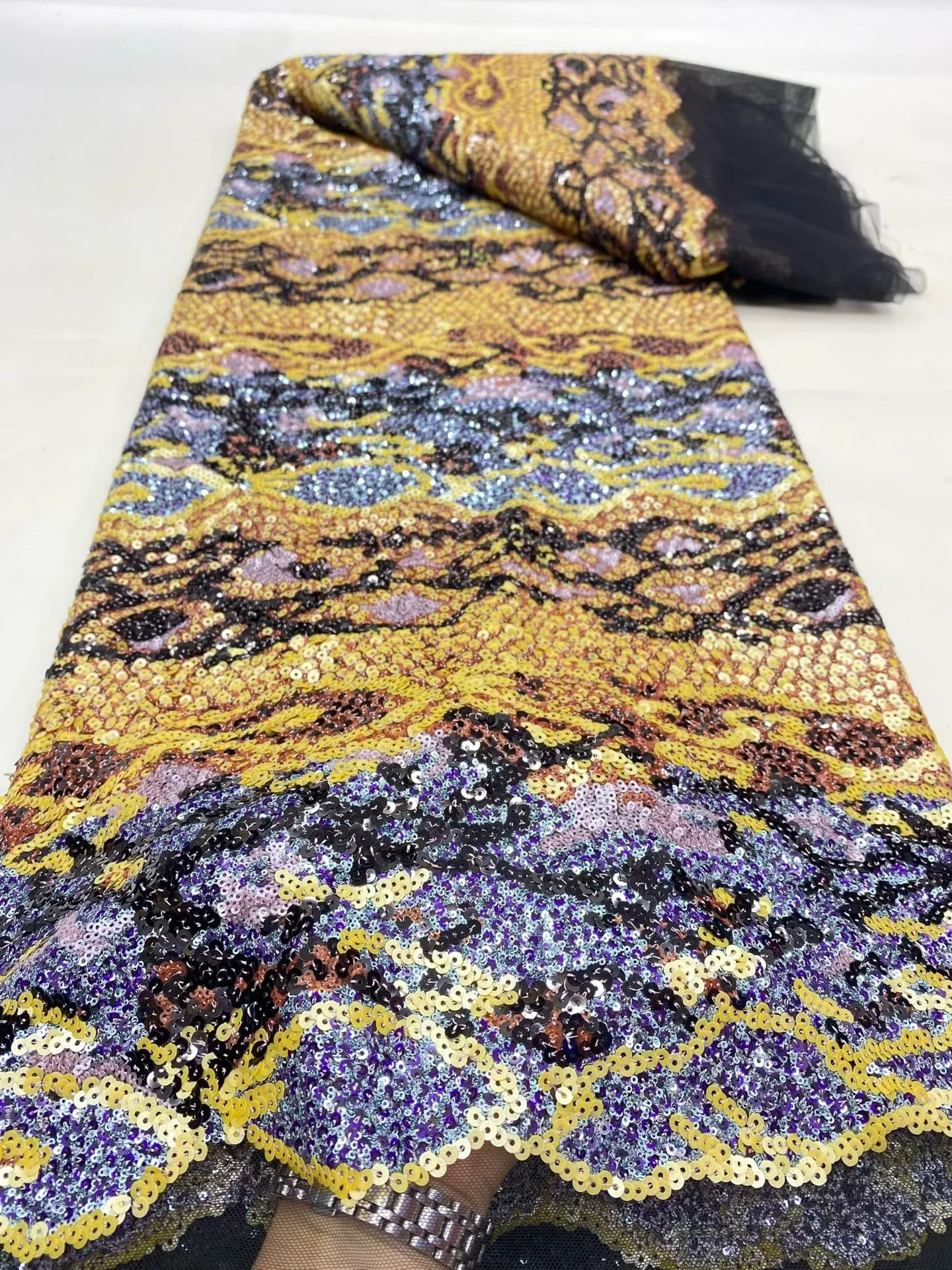 

Nigerian Sequins Tulle Lace Fabric High-Quality Embroidery African Net Cloth for Prom Dresses Beads 5 Yards 2025 DP0478