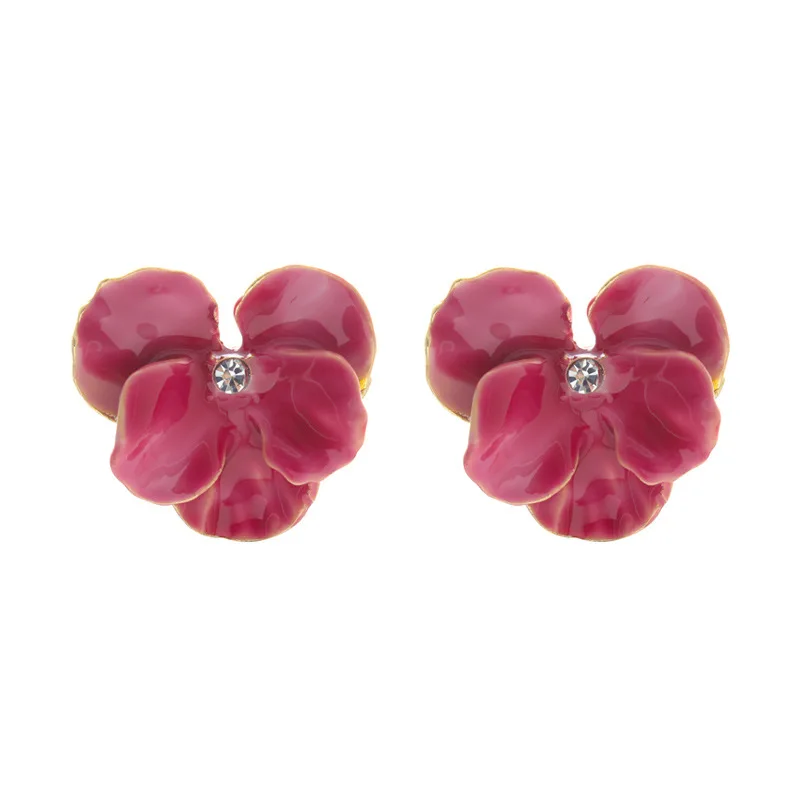 French Vintage Petal Earrings for Women Fashion Light Luxury Red Butterfly Orchid Flower Stud Earrings Female Statement Jewelry