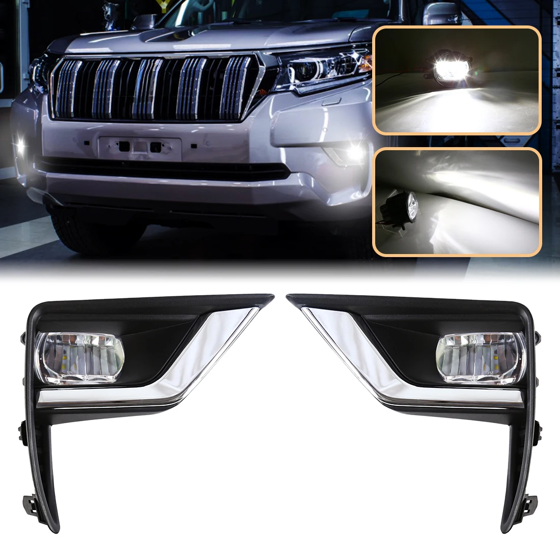 

Автомобильные светодиодные лампы DRL для Toyota Prado 2018 2019, дневные ходовые огни, внешний передний бампер, автомобильные дневные фонари, аксессуары 12 В