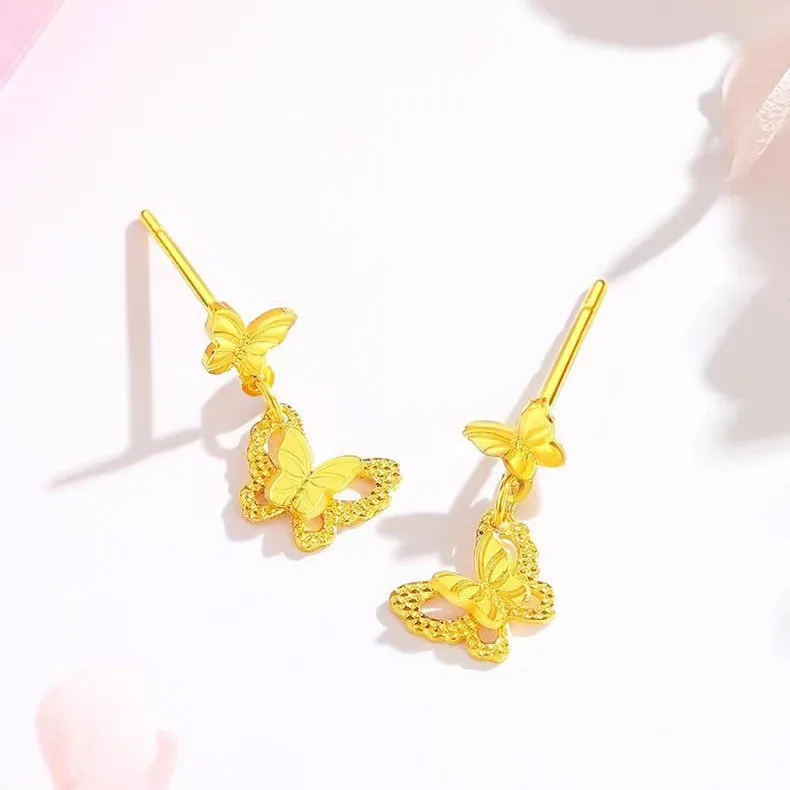 

Women's 24K Gold (AU999) Fairy Butterfly Earrings | Openwork butterfly shadow, micro-diamond streamer with magnetic closure