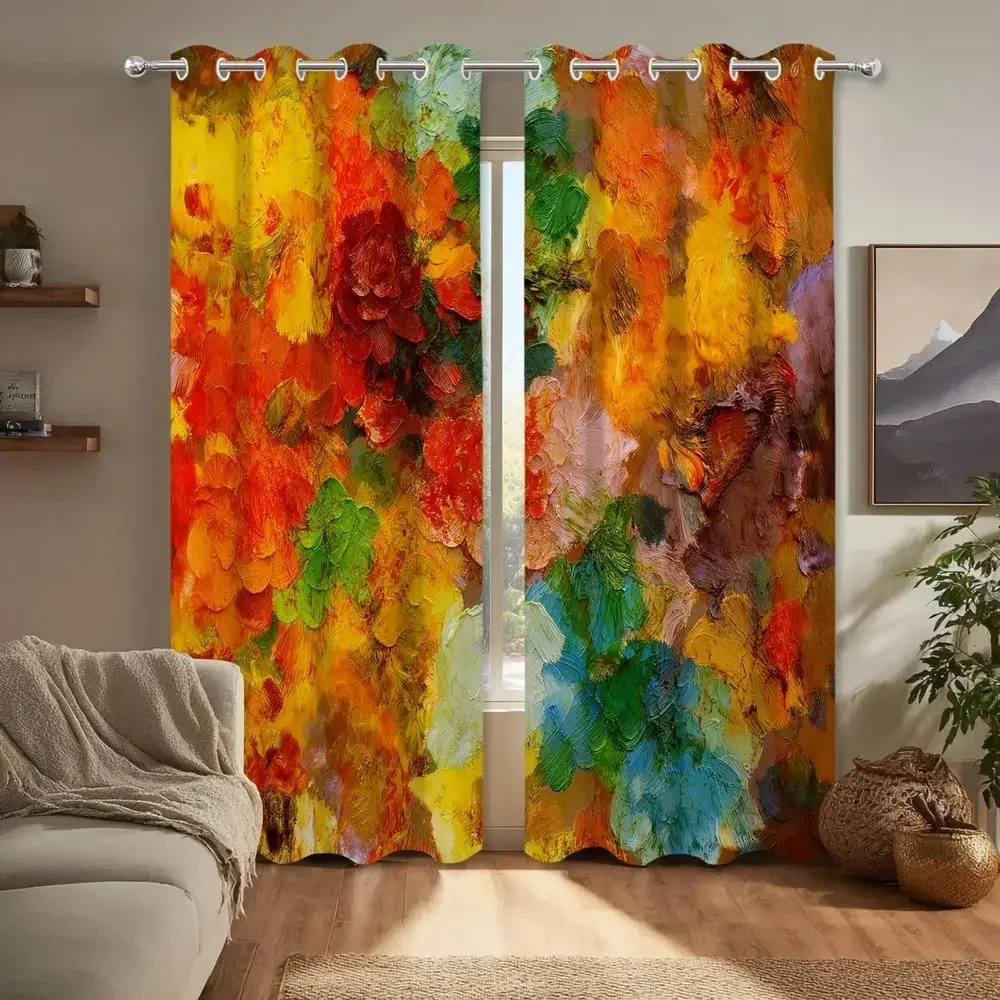 Colorful Abstract Art Polyester Blackout Curtains, 2-Panel Set, 52x84 Inches for Bedroom or Living Room