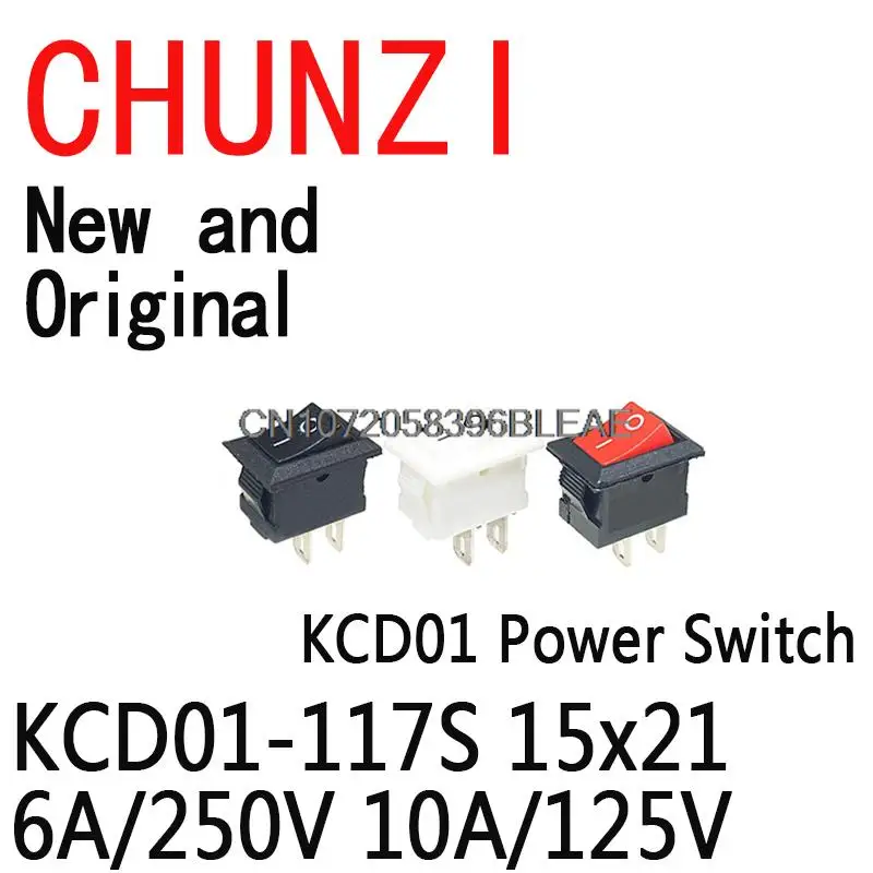 10PCS KCD01 15*21mm 2Pin Black Red Whit ON/OFF SPST Panel Mount Rocker Switch AC Power Switch  KCD01-117S 15x21 6A/250V 10A/125V