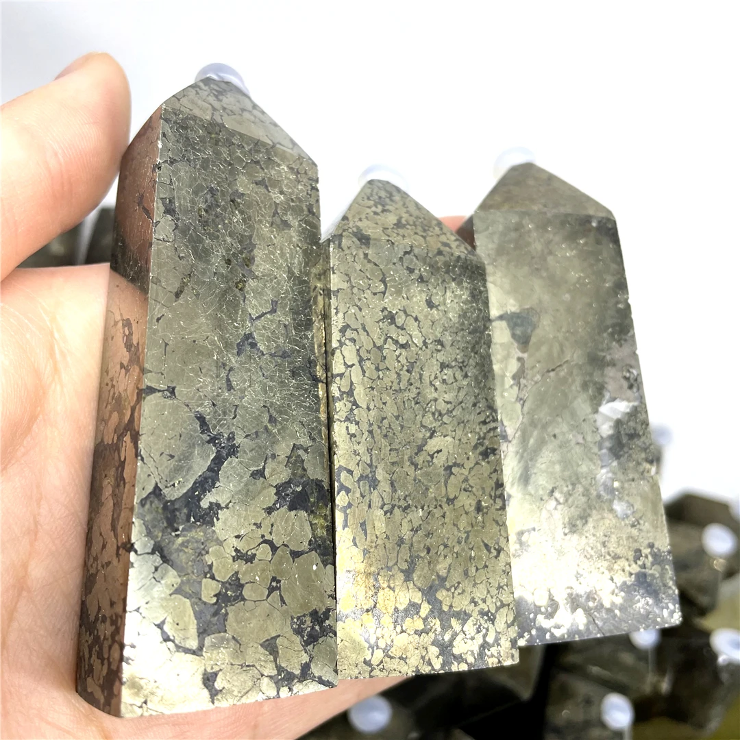 Polished Pyrite Crystal Points Healing Wands Mineral Quartz Collectibles Folk Art Crafts Ornaments From Natural Stones Feng Shui