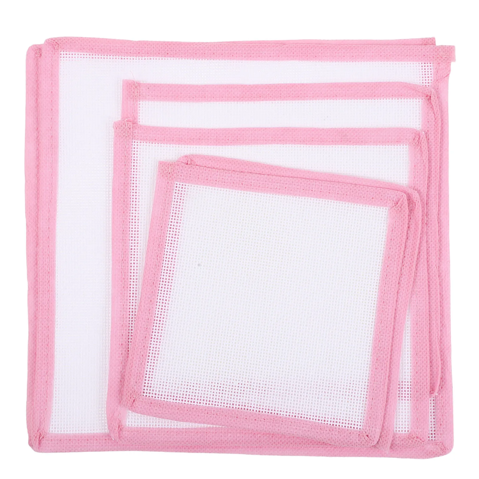 6Pcs Embroidery Cloth Canvas Squares Pink Edge Pre-Cut Non-Fray 18 Mesh Needlepoint Fabric Precision Layout Craft Workshop