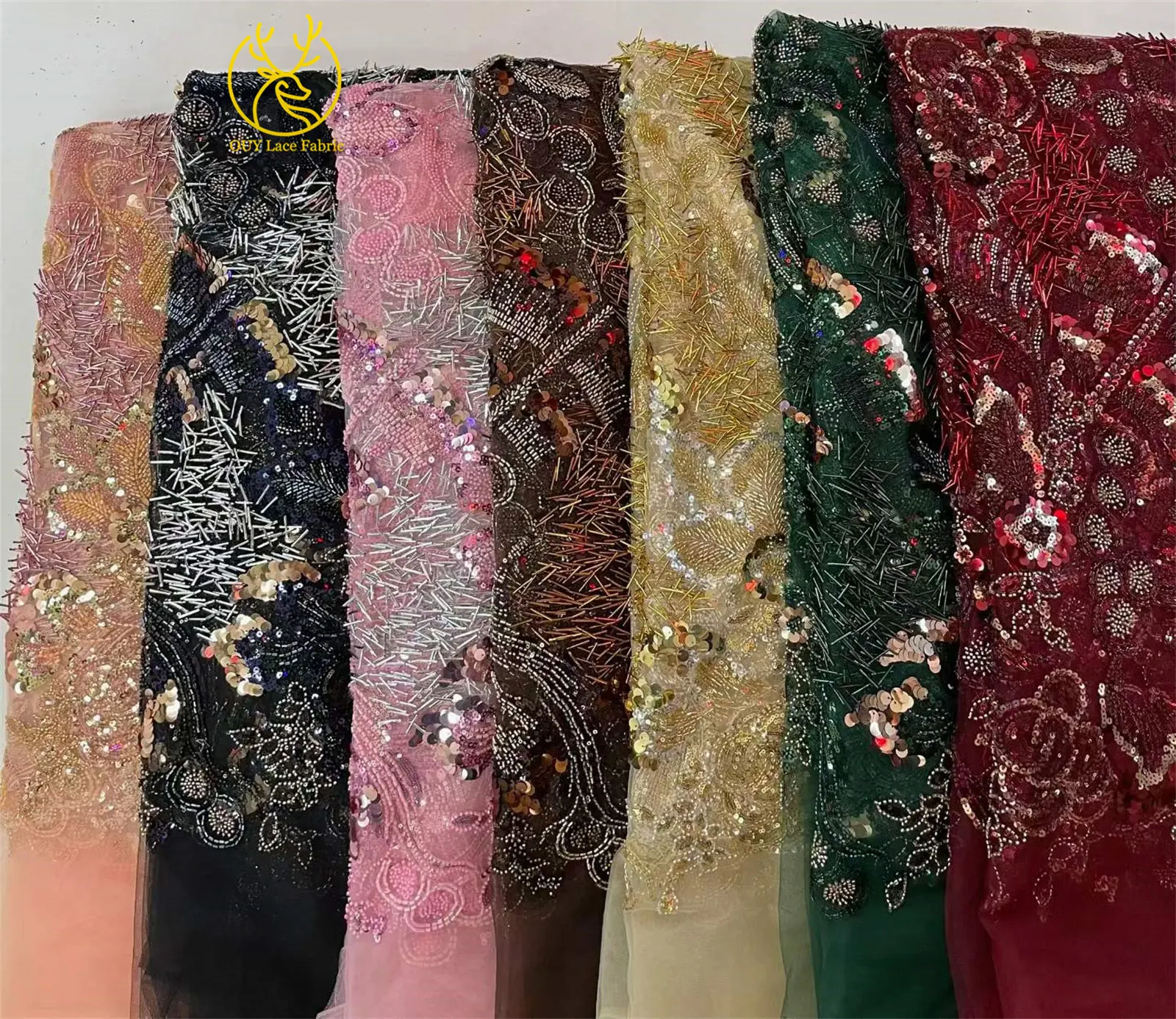 2026 Neuer Stil Luxuriöses Blumen-Perlen-Pailletten-Spitzendesign Hochwertiger Afrikanischer Spitzenstoff für Damen Hochzeitskleid Partykleid Nähen – Detail 4