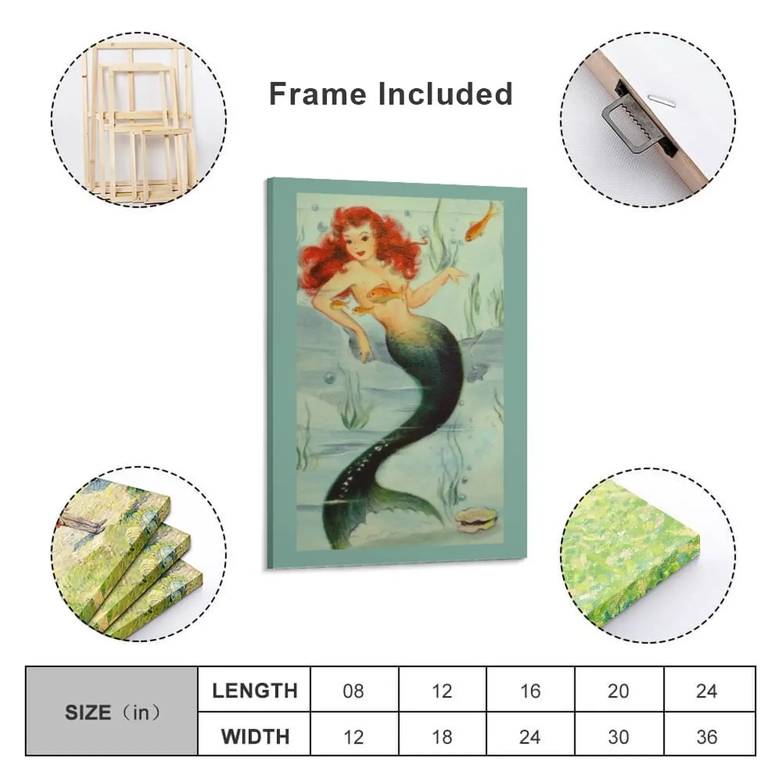 Red Head Mermaid Vintage Painting ReMastered American Artist Beach lover Canvas Painting ornaments for home