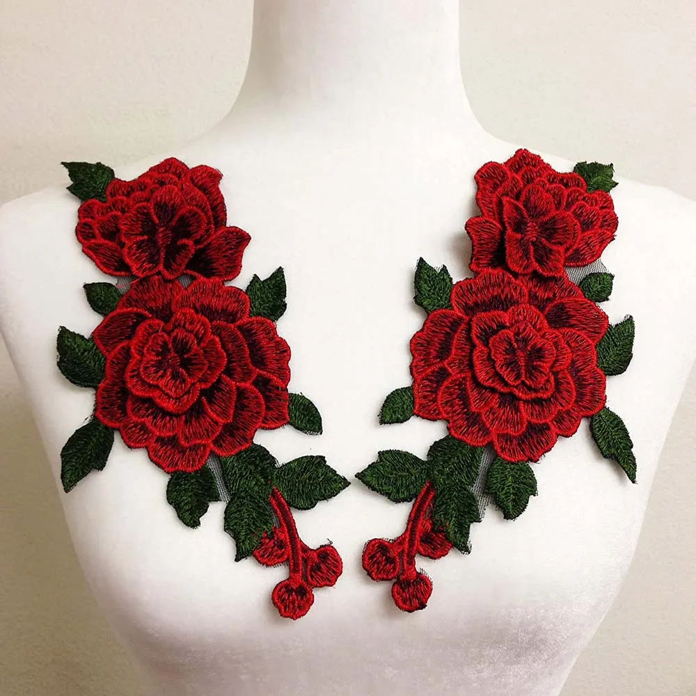 2Pcs/Set Embroidery Flower Patches Fabric Applique For Jeans Curtain Bag Clothes Accessories DIY Sewing Repair