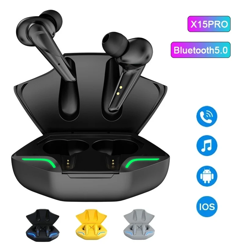 Tws x15 pro fone de ouvido bluetooth 5.0 sem fio gamer fone esporte baixa latência fones fone gamer com microfone handfree