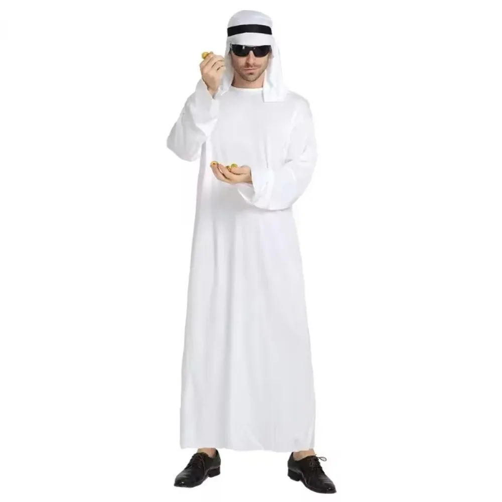 Halloween Cos Costume Carnival Cosplay Arab Sheikh Prince Masquerade Male Pure White Middle East Dubai Clothes