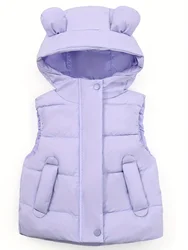 Kids Basic Vest Tops With Cute Ears Design, Fits For Little Girls And Boys, Versatile & Casual Hooded Vests For Fall/Winter