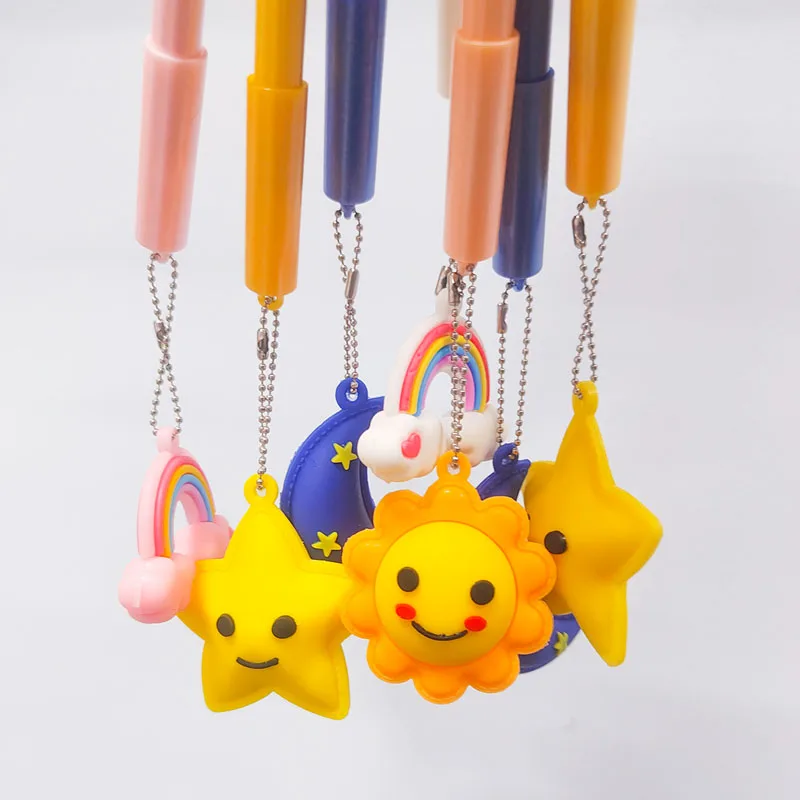 5Pcs/Lot Cute Rainbown Star Moon Sun Pendant Gel Pen 0.5mm Black Ink Cartoon Neutral Pens School Office Supplies Stationery Gift