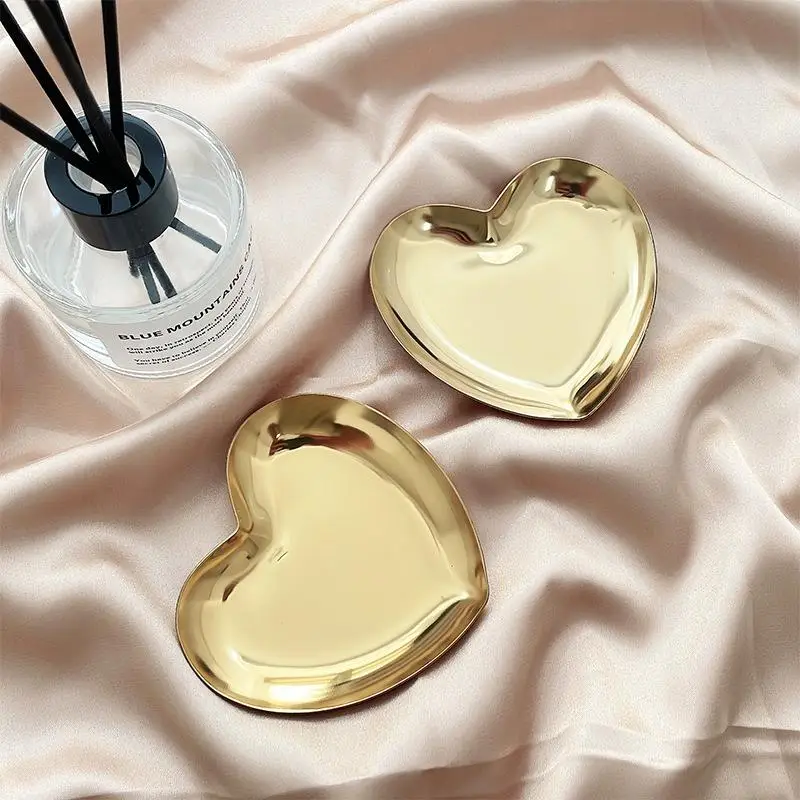 Ins Stainless Steel Water Heart Shape Cosmetics Storage Table Jewelry Tray Multi-functional Home Dining Tray Containers