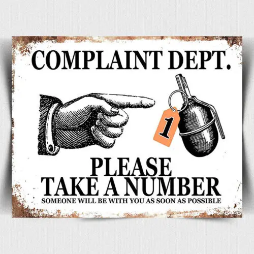 FUNNY COMPLAINT DEPARTMENT METAL SIGN WALL PLAQUE Retro Vintage office print-Aluminum