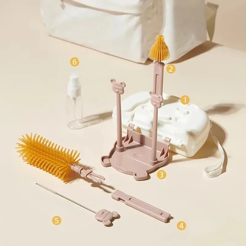 Kit de nettoyage de biberons avec étendoir, brosses en Silicone, nettoyeur de paille et de mamelon, boîte de rangement