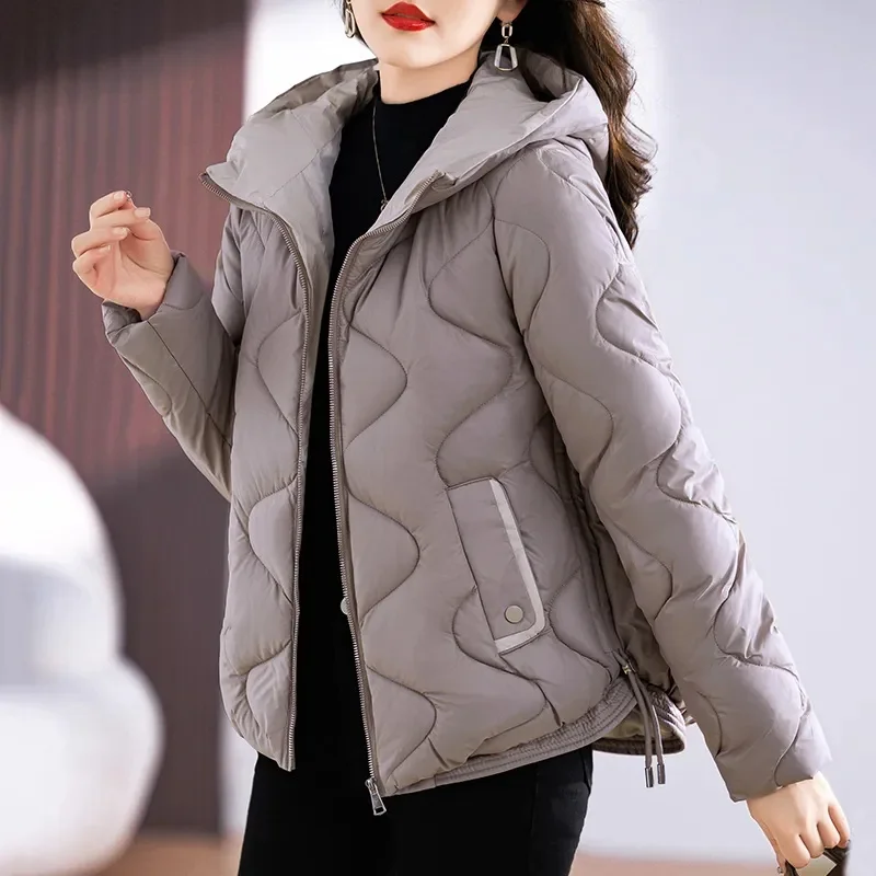 Veste courte en coton à capuche pour femme, Parkas à manches longues, Solide, Document, Mère d'âge moyen, Mode féminine, Automne, Hiver, 2024