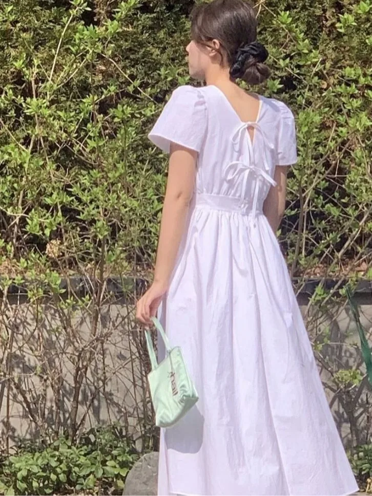 Chic Summer New Sweet Cross V-ne Bubble Sve Dr Women's Clothing Casual Sle ort Sve Midi Dr for Date