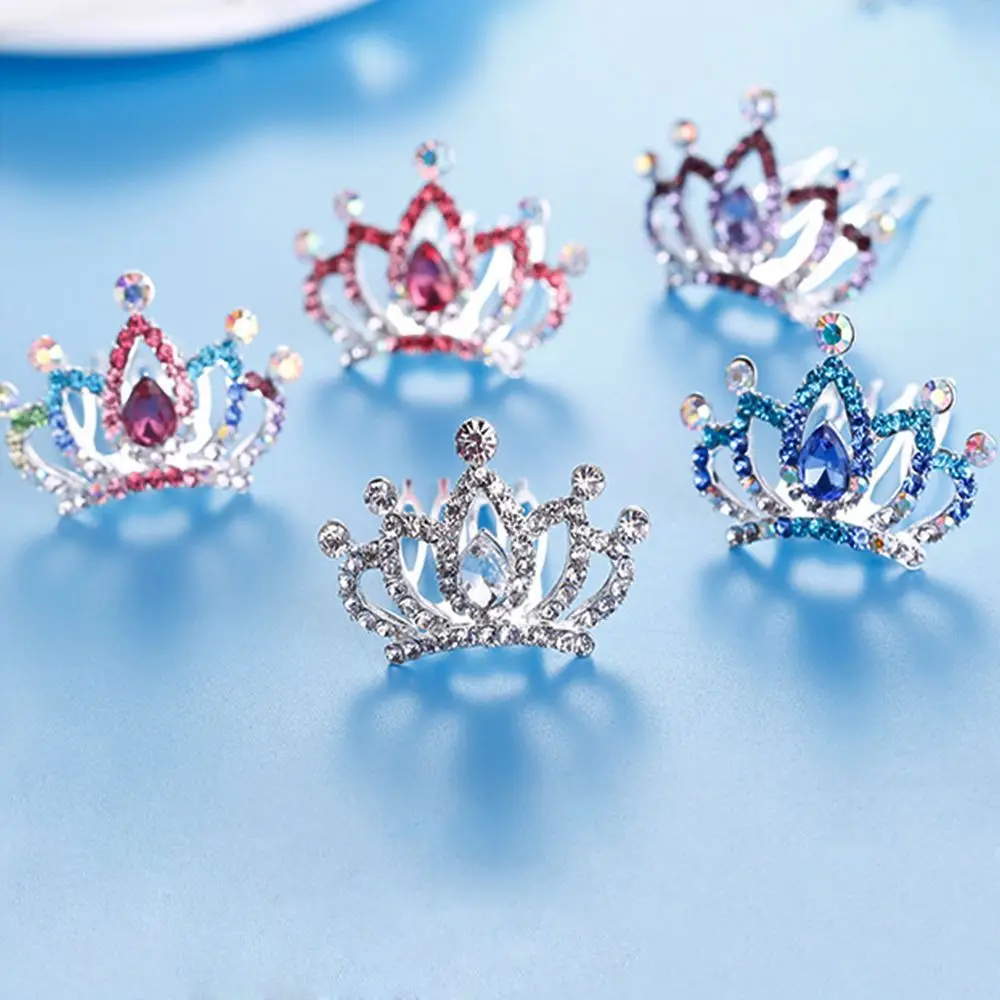 Mini Cute Princess Headpieces Wedding Jewelry for Girls  Gift Hair Jewelry Crystal Rhinestone Flower Tiara Crown Hair Comb